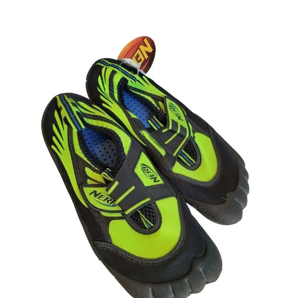 Large Youth (2/3) Nerf Toed Shoes Black Neon Green Water Beach Shoes New